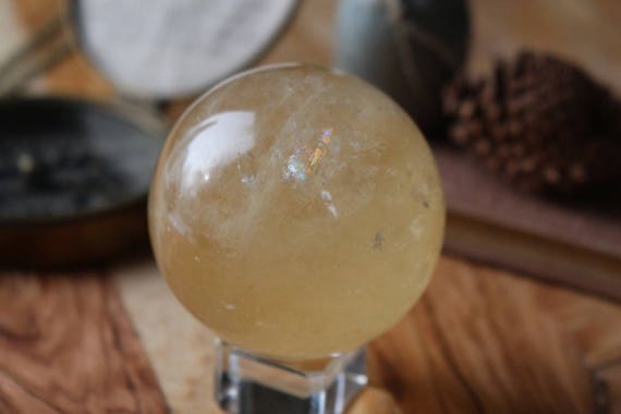 Golden Calcite Sphere 58mm, Polished Honey Calcite, Yellow Crystal Ball, Metaphysical Crystal, Calcite Sphere, Crystal Ball, Iceland Spar