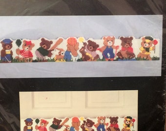 Vintage Teddy Bear Plastic Canvas Needlepoint Kit Tumbling Bears Sports Baseball Wall Hanging/Draft Stopper Kids Room Bucilla Diy 5"x 34"