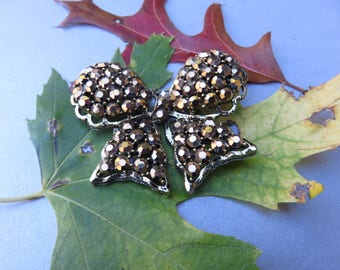 Vintage Weiss Pin, Weiss Gold Rhinestone Pin, Bow Pin, Rhinestone Bow Pin, Weiss Rhineston Pin, Gold Rhinestone, VTG Weiss Brooch