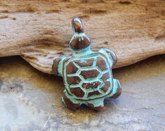 24X17mm Turtle Green Patina Verdigris Greek Mykonos Casting Pendant, 1 PC (INGOM70)