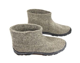 Short Ankle Boots Men Wool Boots, Chelsea Boots Large Size Shoes Grey felted boots, Winter boots felt Men TR Rubber soles Men's Size US 9-14