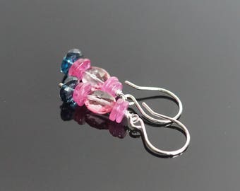 Pink topaz earrings, London Blue topaz earrings, Pink sapphire earrings, Pink topaz jewelry, London Blue topaz jewelry gift, Argentium wires