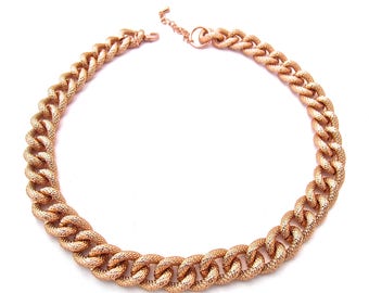 Textured Rose Gold Necklace | Pavé Statement Necklace | Chain Link Necklace | Cuban Link Necklace | Large Link Necklace | Choker Necklace