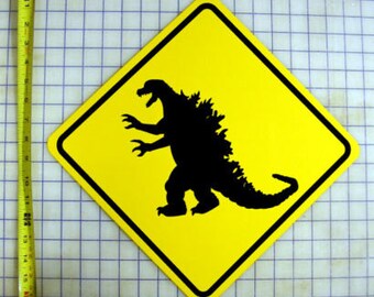 Godzilla Yellow Aluminum Sign