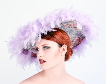 Saucer wedding hat with ostrich trim