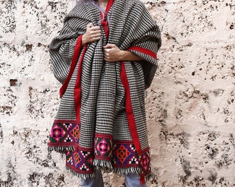 Vintage Embroidered Shawl Blanket, Tribal Shawl, Traditional Kulu Shawl, Extra Large, Unique, Patu Shawl