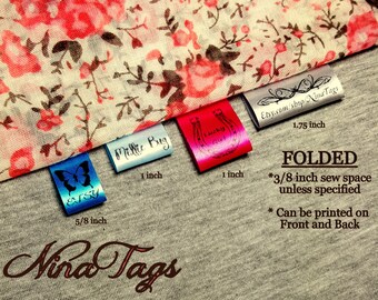 60 Custom Satin Clothing Labels - FOLDED - Fabric Garment Tags - NinaTags