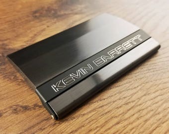 Business Card Holder, Gunmetal & Black with Free Engraving, Personalized Custom Business or Credit Card Holder