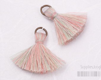 T002-CO-LPR// Multi Light Pink Rainbow Cotton Tassel Pendant, 4pcs, 23mm
