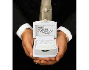 WEDDING RING box ring bearer box pillow page boy best man commitment ceremony black and white the rings with this ring I thee wed