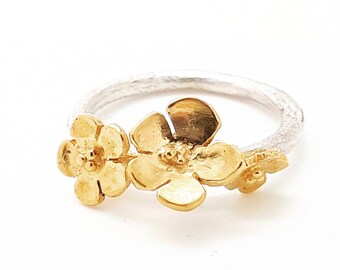 Cherry Blossom Ring 3 petals, Nature Ring, Floral Statement Ring, Flower Stacking Ring, Best Friend Gift, Gift for Her, Boho Ring, CB-R01