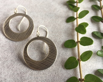 Large Silver Disc Earrings, Large Silver Earrings, Silver Geometric Earrings, Open Circle Silver Earrings, Textured Circle Earrings