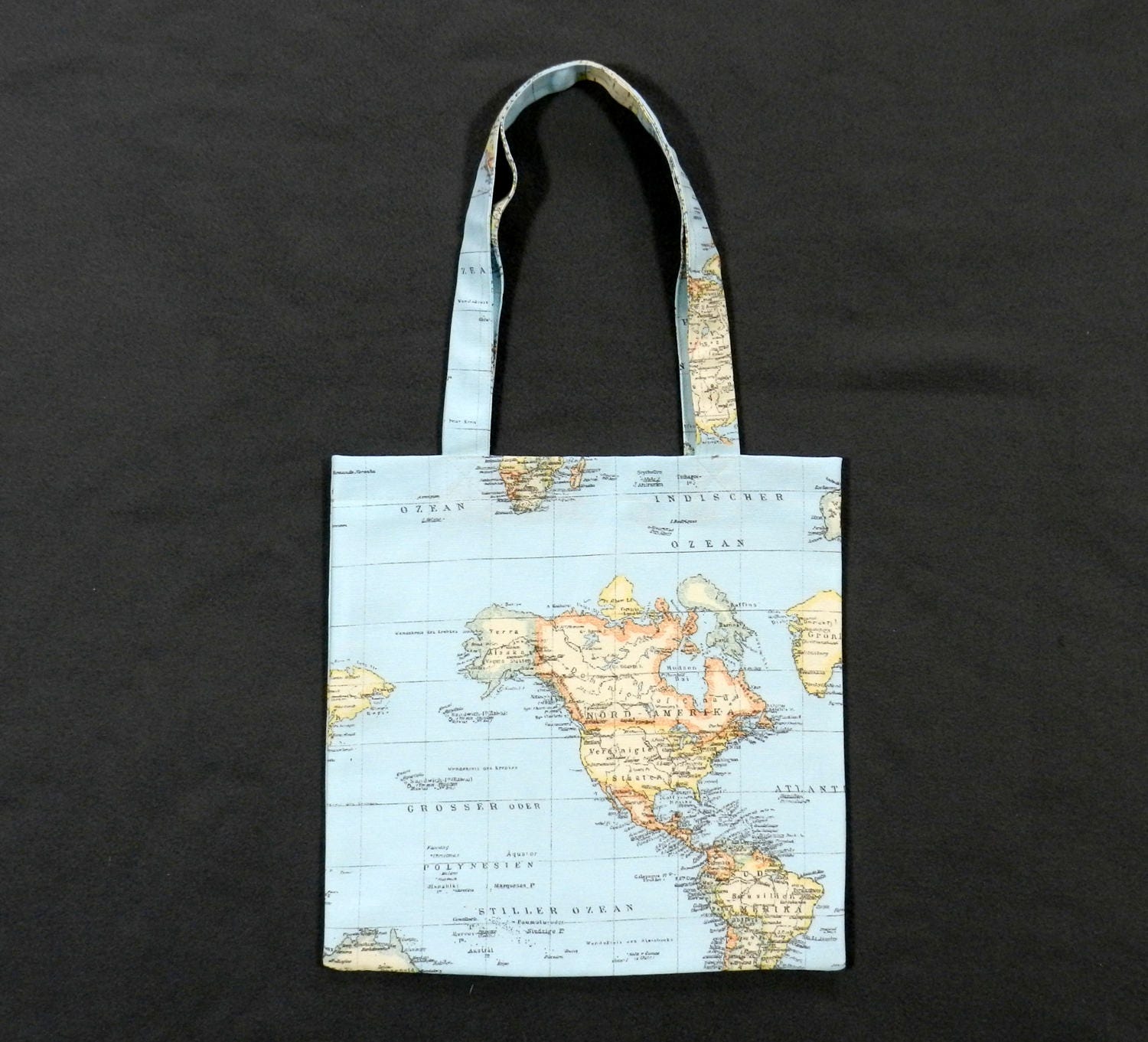 World map book bag Shopping bag Tote bag Lined fabric