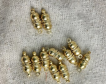 Gold Tone Magnetic Barrel Clasps, 16 mm x 6 mm, 12 pieces in lot, only 1 lot available