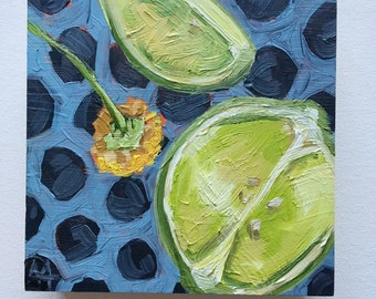 Original oil painting lime lemon flower
