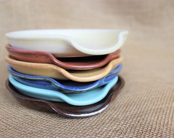 Wheel thrown pottery spoon rest, stoneware