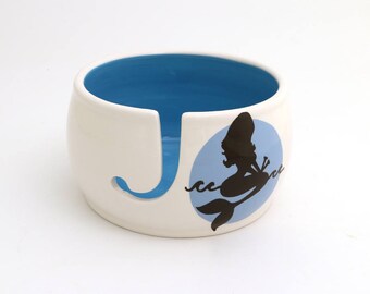 Mermaid yarn bowl - knit bowl - ceramic yarn bowl - large yarn bowl - crochet bowl - gift for knitter - knitting supplies - yarn storage