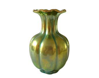 Hungarian Porcelain Art Vase Zsolnay Eosin Green Art Deco Style
