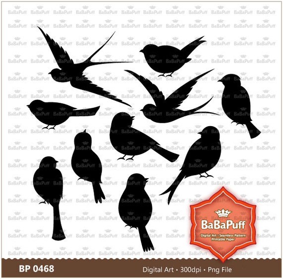 Download Instant Downloads Digital Black Birds silhouette Clip Art