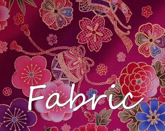 Japanese Cotton 2m/Vintage Kimono Print/ Floral/Cherry Blossoms/Bells/Pink/Purple/Blue/Home Decor/Patchwork.