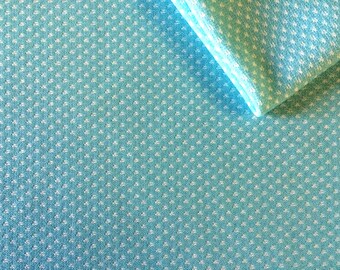 Vintage Fabric 70's Polyester, Turquoise, White, Polka Dot, Material, Textiles