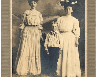 Photo of Two Woman and Boy Big Hats 1910s