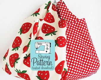Grocery Bag PDF Sewing Pattern | Fast and easy beginner friendly sewing project to make grocery shopping tote bags in three sizes.