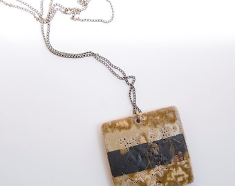 Handmade Stoneware nNecklace. Geometric Pendant. Ceramic Jewelry. Ceramic Pendant. Stoneware Pendant.