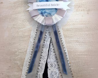 Beautiful Bride. Tulle, Lace, Velvet Prize Ribbon Pin