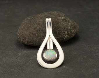 Opal Pendant- Opal Necklace- Sterling Silver Necklace with Opal- Modern Pendant- Opal Jewelry- Gemstone Necklace