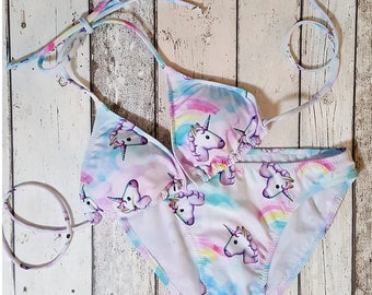 Triangle Bikini, Bikini Set, Padded Bikini, Womens Swimwear, Unicorn Bikini, Adult Unicorn Bikini, Bathers, Ladies Swimwear, Cute Bikini