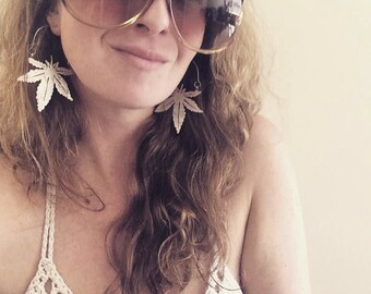 Cannabis hoop earrings, hemp hoops, Cannabis jewelry,