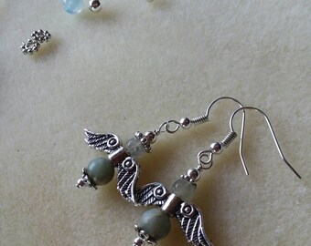 Aqua Terra Angels Jasper Gemstone Peace Earrings Lightweight Sterling Silver Jewelry
