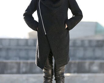 Winter coat, cowl neck coat, asymmetrical coat, coat, winter coats, Black Winter Coat, women's winter coat, coats, ladies coats C162