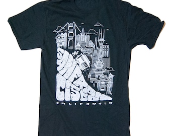 San Francisco T-Shirt with cable car and golden gate bridge S-2XL