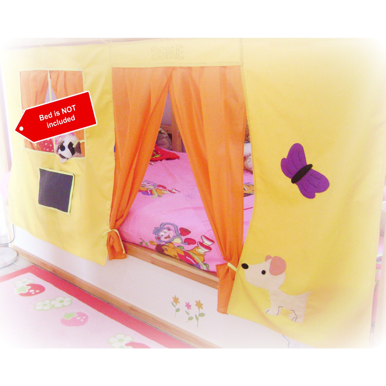 Bunk Bed Playhouse with puppet theater / Bed curtain / Loft