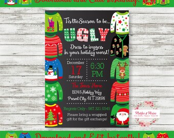 Editable Sweater Party Invitation - Ugly Sweater Party - Christmas Party Invitation - Instant Download - Edit at Home with Adobe Reader Now!