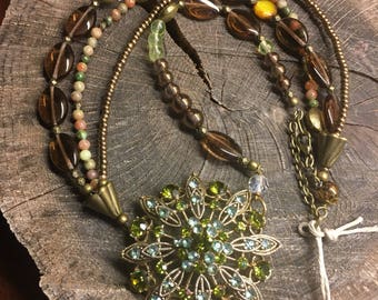 Exquisite repurposed brooch beaded necklace