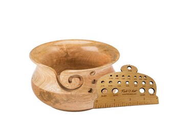 Free Knitting Gauge with Mango wood yarn bowl
