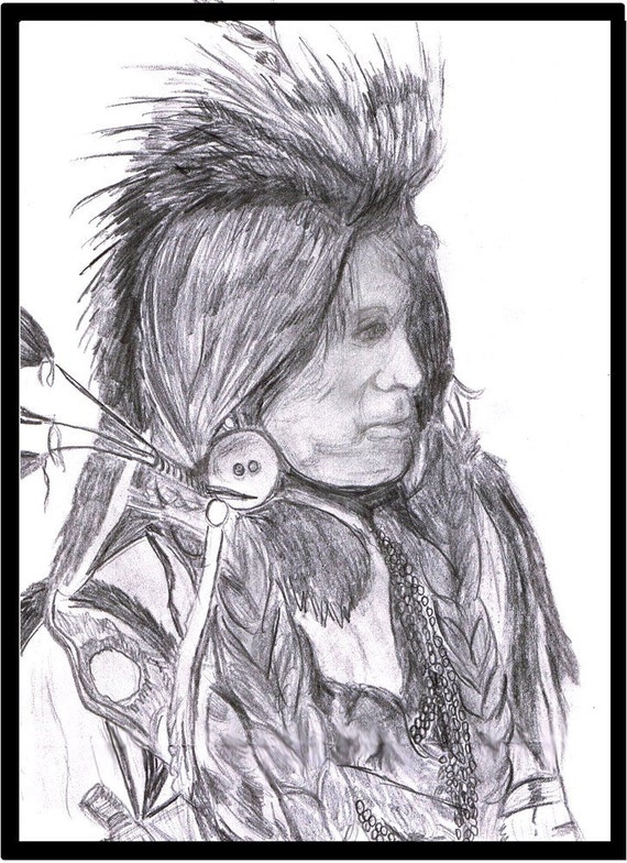  Native American Hand Drawn Pencil Portrait print