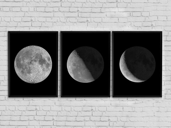 Moon phase art Set of 3 moon phases print Astronomy art