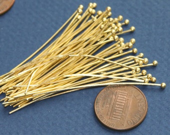 Bulk 200 pcs of Gold plated Ball end head pin 22 gauge with 2mm ball - 2 inch long