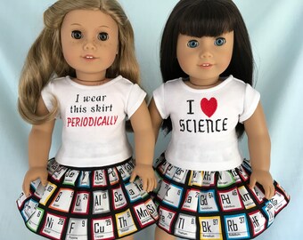 Science/Periodic Table/STEM T-Shirt and Skirt for American Girl/18 Inch Doll/Luciana