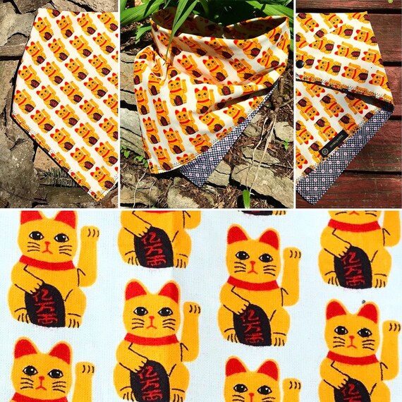 NEW-Ready To Ship-Maneki Neko-Good Luck Bandana-Double Snap-Unisex Snapback Bandana Scarf