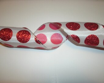 5 yds of Polka Dot Christmas Ribbon, Holiday Ribbon, Seasonal Ribbon, Christmas Ribbon, Wired Edge Ribbon, Red Ribbon, Tree Ribbon,