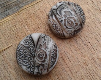 Ivory Vintage Lace - Climbing Rose Focal Bead - free-form patterned focal bead (ready to ship)