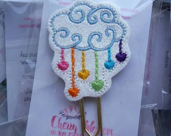 Rainbow Hearts Rain Cloud Paper Clip