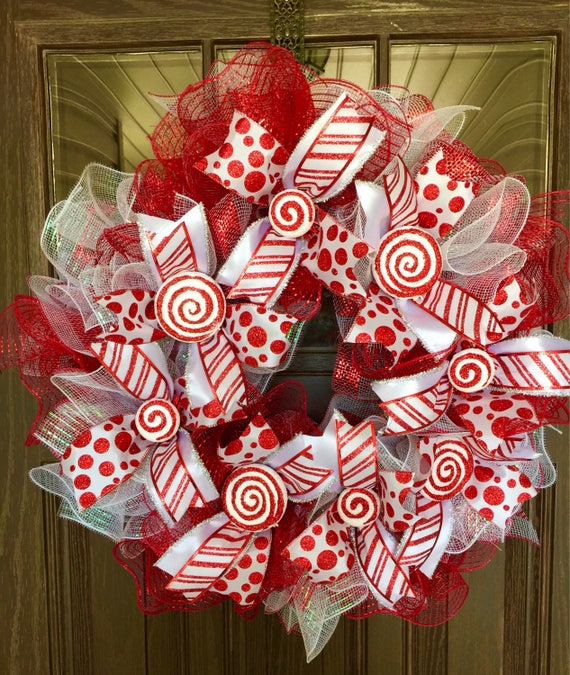 Peppermint Wreath Front Door Handmade Peppermint Candy