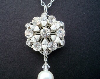 Pearl Necklace, Bridal Necklace, Bridal Rhinestone Necklace, Pearl Rhinestone Necklace, Bridal Pearl Necklace, Swarovski necklace, ALEXANDRA