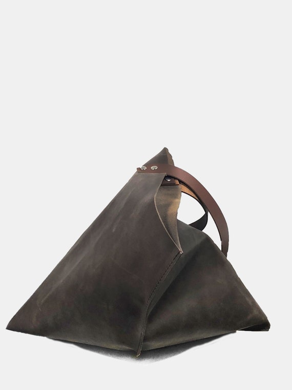 Brown Leather Handbag Large Handbag Brown Trapeze bag Gift for women